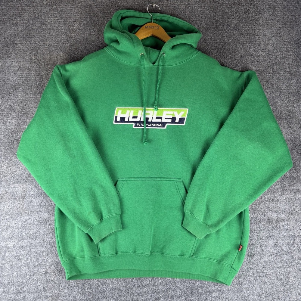 Vintage Hurley Hoodie Men's Large Green Pullover 90s Skater Y2K Embroidered 00s